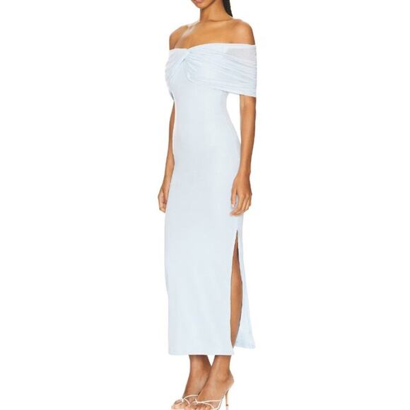 NEW Revolve SNDYS Madrid Maxi Dress Size L Light Blue Off the Shoulder Event - Picture 2 of 10